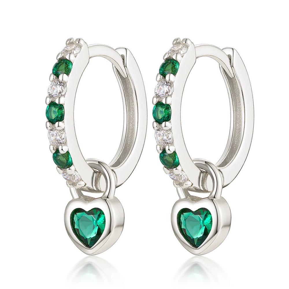 

CMON KSTAR 925 Silver Colored zircon Green Pink Heart Charm Earrings For Women Gold Crystal Pave Circle Fine Jewelr зеленый цвет-серебро