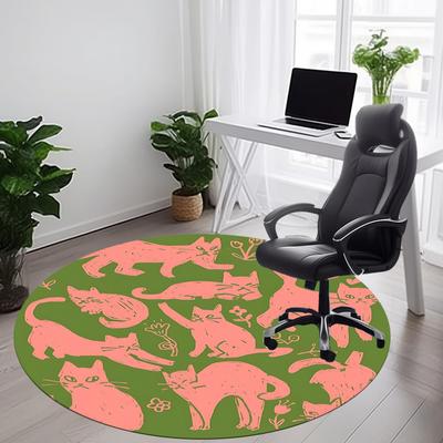 1pc Cat Pattern Office Round Area Rug, Mat Suitable For Office, Under Office Chairs Bedroom Living Room Home Decor, Room Deco