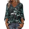 Womens V Neck Three Quarter Sleeve Floral Print Casual Loose Fit Top Comfortable Lightweight Blouse for Daily Wear Office and Travel