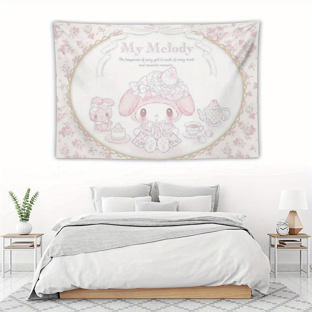 1pc Pink Floral My Melody Tapestry 2D Single Print Easy Hang Room Decor Daily Living Space Decorative Indoor Event Use Tapestry