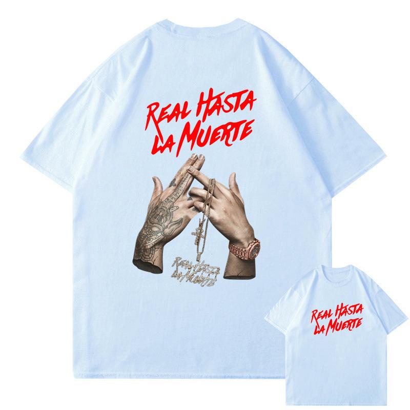 

AA Мужская женская футболка большого размера, повседневная хлопковая футболка в стиле хип-хоп с коротким рукавом и графическим рисунком, уличная мужская футболка 3XL светло-синий