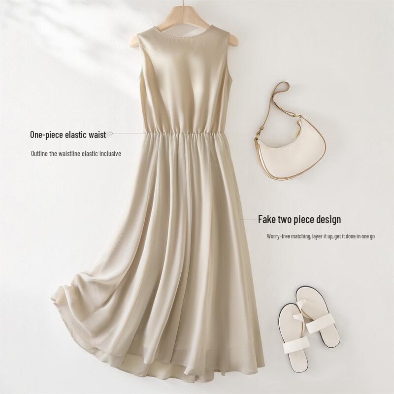 IHIMI French Lightweight Linen-Blend Vest Patchwork Dress