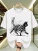 Abstract Cat Line Drawing Printed White TShirt for Women Men Casual Top Whimsical Sketchy Cat Graphi