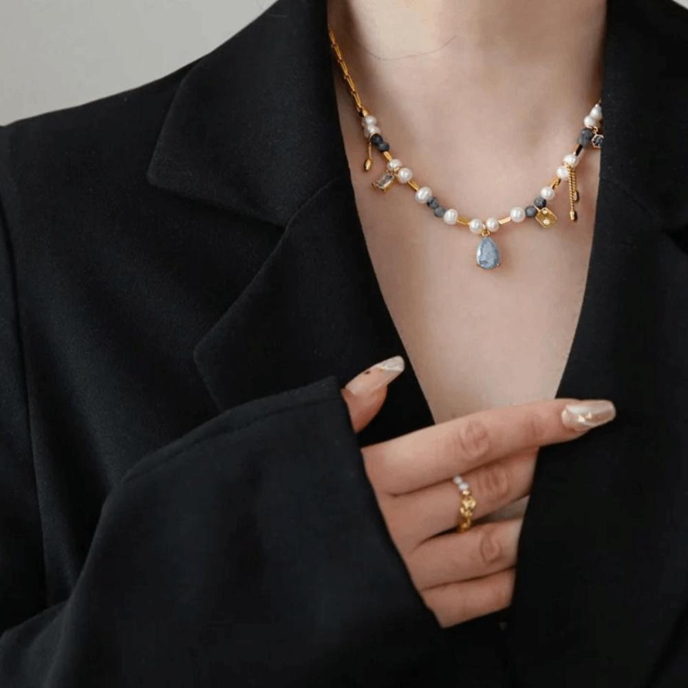 Fashion Pearl Necklace Natural Freshwater Pearl Bead Crystal Pendant Necklace  Travel