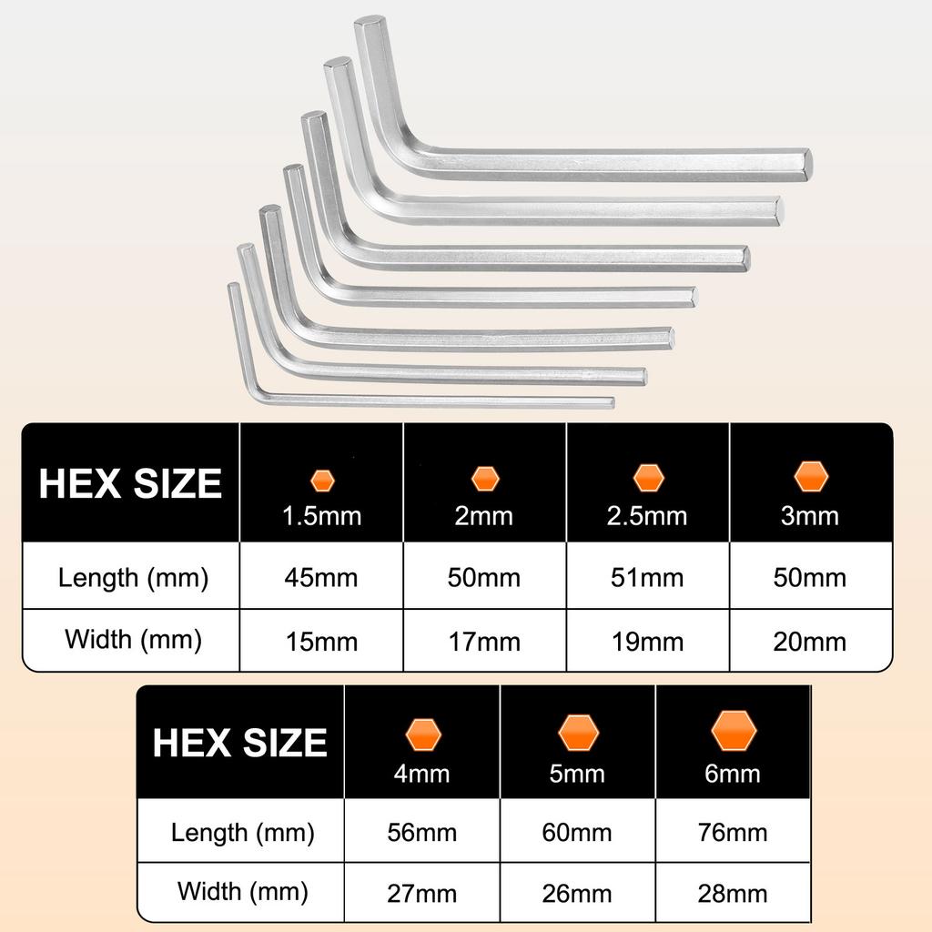 3/4/7pcs 1.27/1.5/2/2.5/3/4/5/6mm L-Shape Hexagon Metric Wrenches Hex Key Wrench Set for Home DIY Bike Motorcycle Repairing Tool