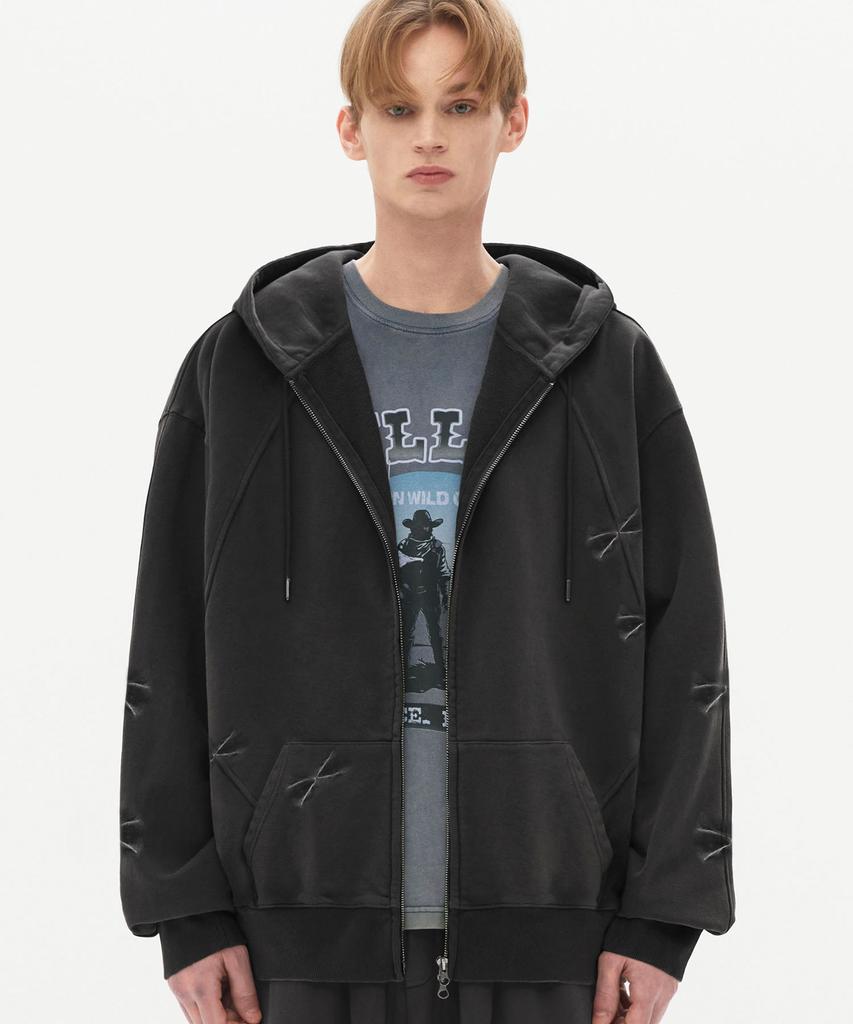 Trillion Domingo Pigment 2-Way Sweat Zip-Up (Charcoal)