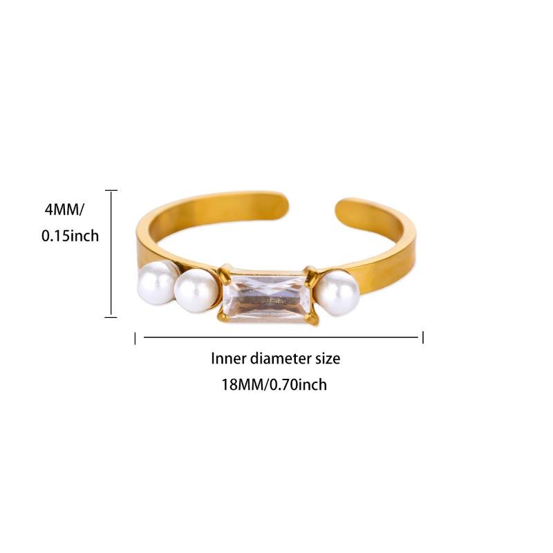 Design sense Double layer micro zircon pearl ring Flower personality lucky opening ring