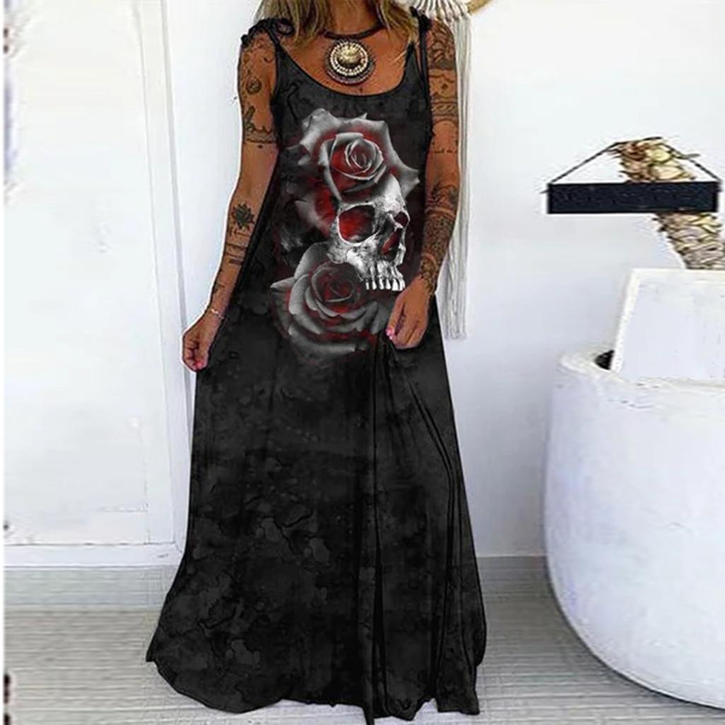 Women Fashion Halloween  Print Party Sleeveless Pullover Patry Dress