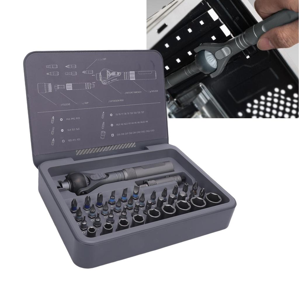 Ratcheting Magnetic Screwdriver Set 40 in 1 Socket Set Ergonomic and 180 Rotation Handle 45 Teeth Accurate Drill Bit with Rotatable Ratchet Handles fo