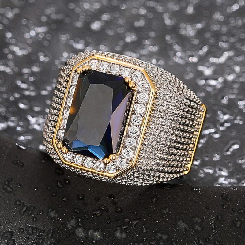 Европейский и американский циркон инкрустированный доминирующий квадратный роскошный мужской кольцо сапфир 7