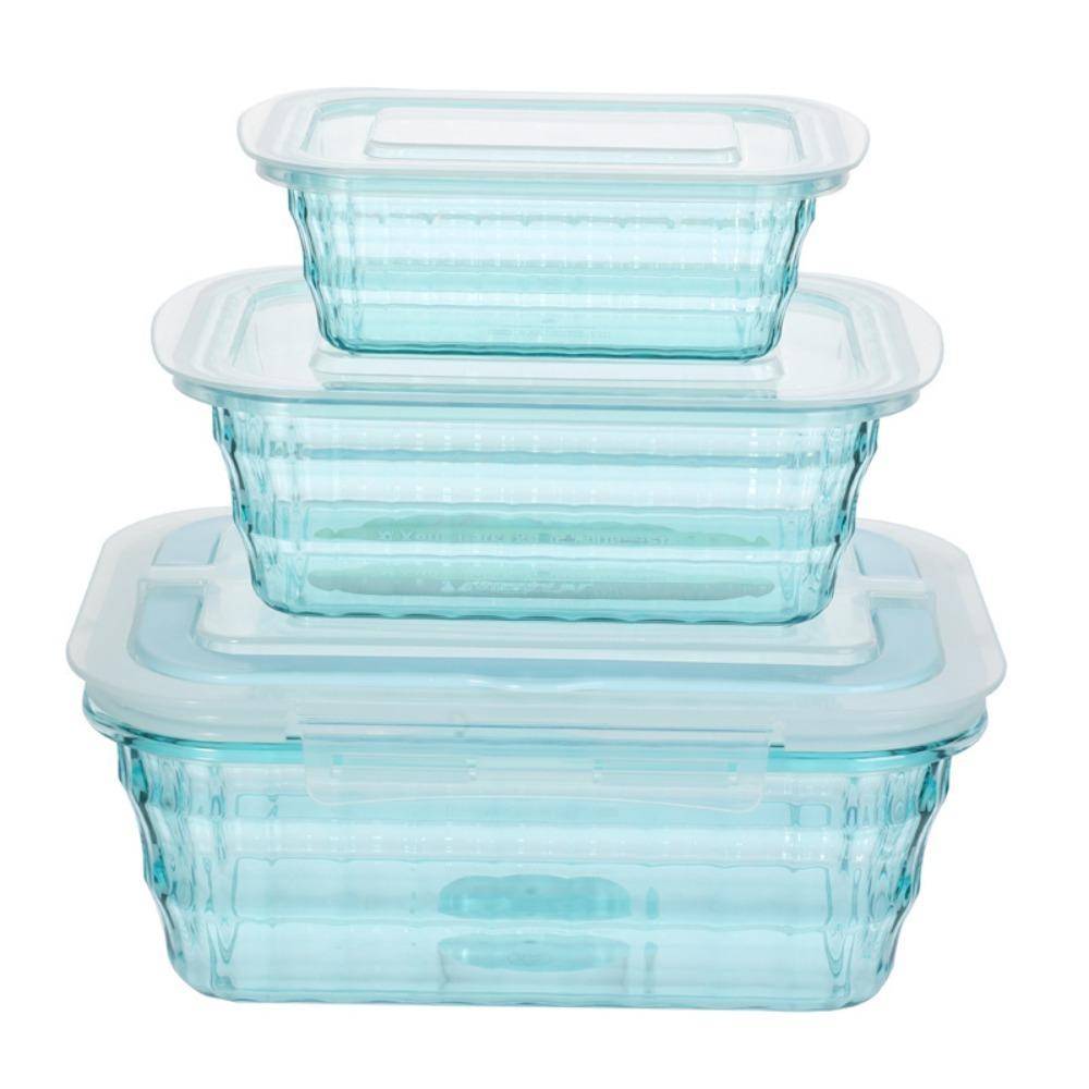 3PCS Round/Square Food Keeping Container Transparent Fresh Keeping Case Refrigerator Rectangular Blue