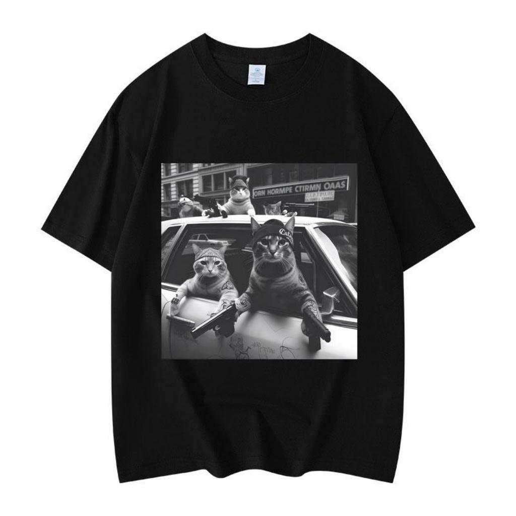 Funny Cat Gang Meme Graphic T Shirts Men's Women's Fashion Vintage Short Sleeve T-shirt High Quality Cotton Oversized T-shirts