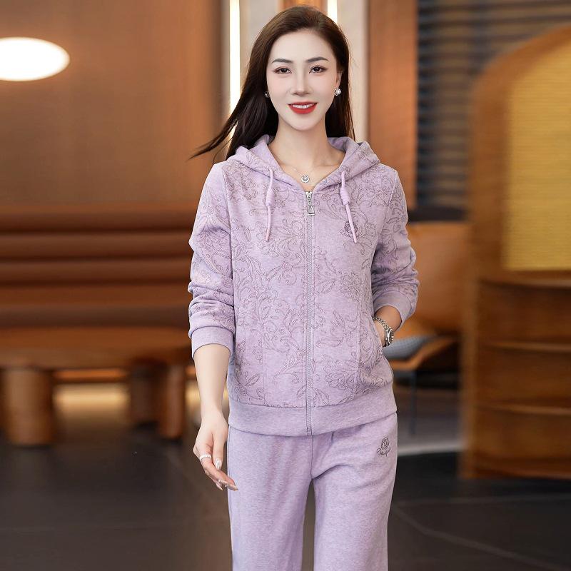 Korean Style Women's Hoodie & Long Pants Set - Casual, Loose, Anti-Aging Sportswear for Spring & Autumn