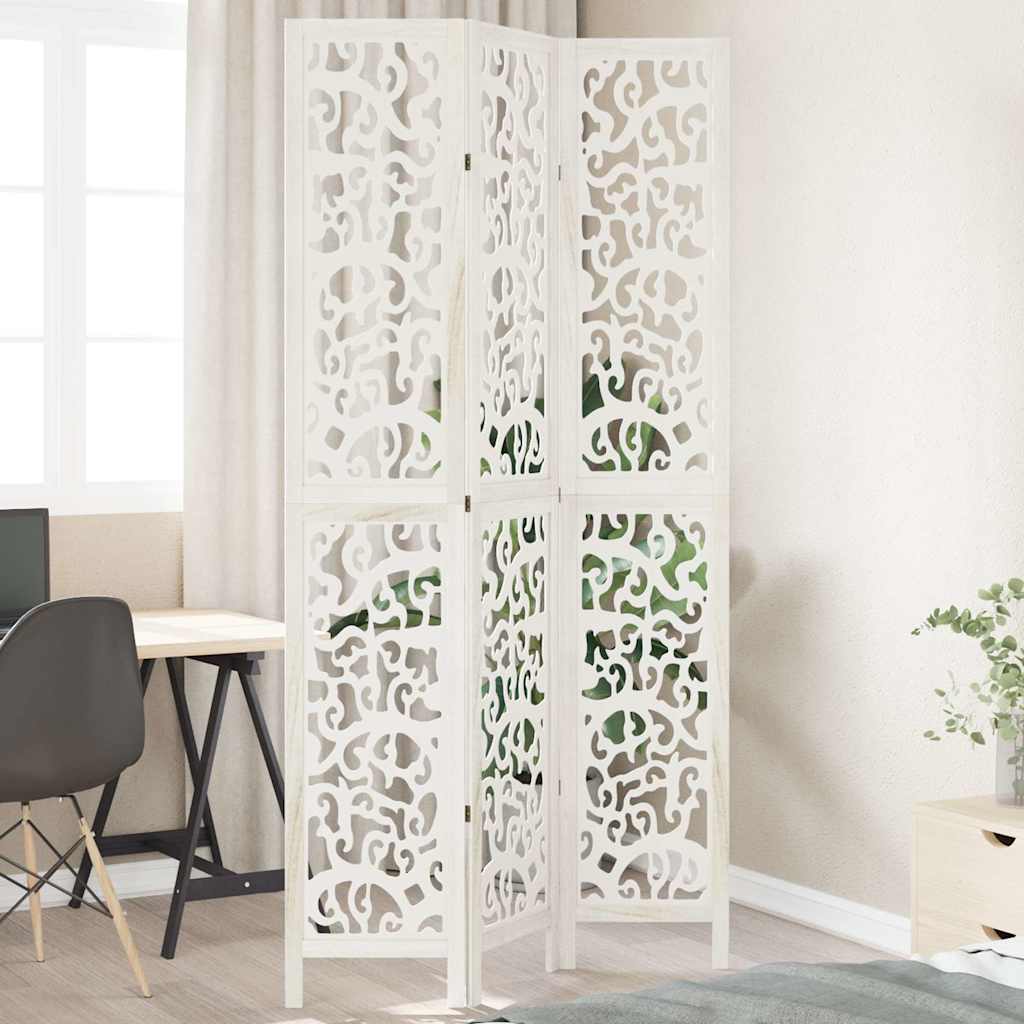 3 Piece Room Divider White Solid Paulownia Wood