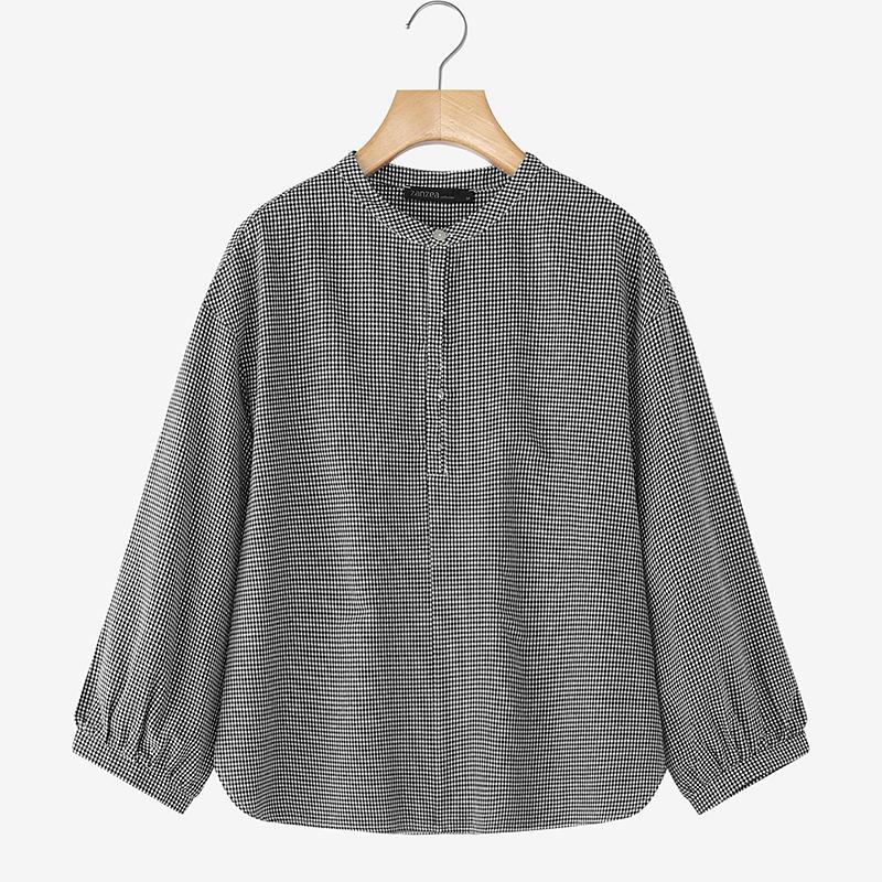 

ZANZEA Женская повседневная блузка с клетчатым принтом, круглым вырезом и длинными рукавами, свободного кроя 5XL чёрный