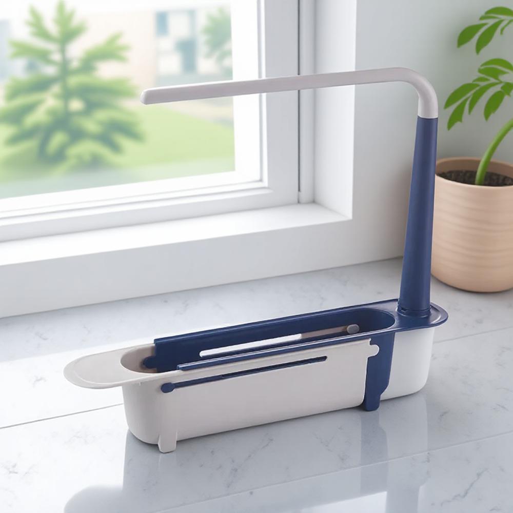 

Kitchen Sink Organizer Telescopic Drainer Rack Soap Sponge Holder Storage Basket Accessories синій