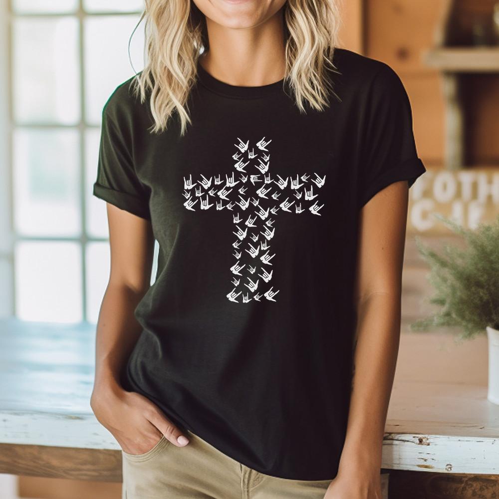 ASL I Love You Cross Jesus Christian American Sign Language T-Shirt Unisex T-Shirt S