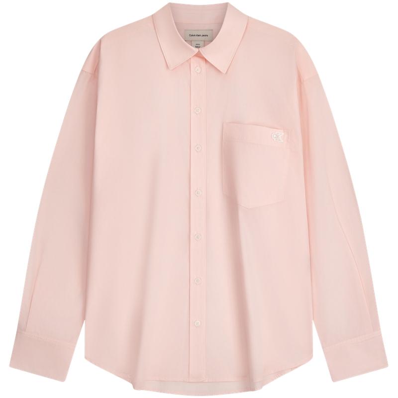 Calvin Klein Casual Vacation Style Embroidered Logo Cotton Sateen Loose Long Sleeve Shirt Women shirts 47F102G