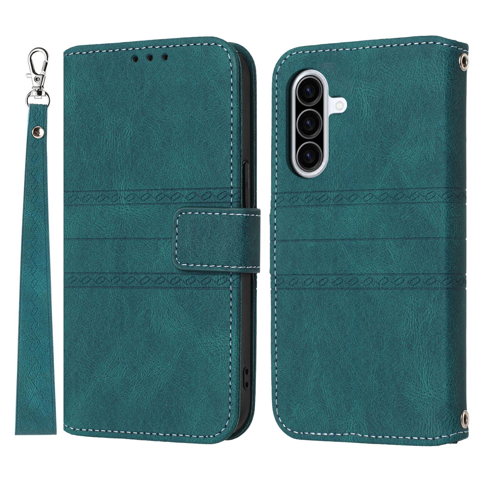 

For Samsung Galaxy A56 5G Case Wallet Skin-Touch Leather Imprinted Phone Cover Green