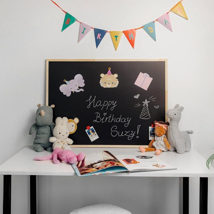 Tableau mural magnétique et ardoise - CREATIVE HOME - Creative Home 2-en-1 - Noir - 80x60 cm - Cadre pin