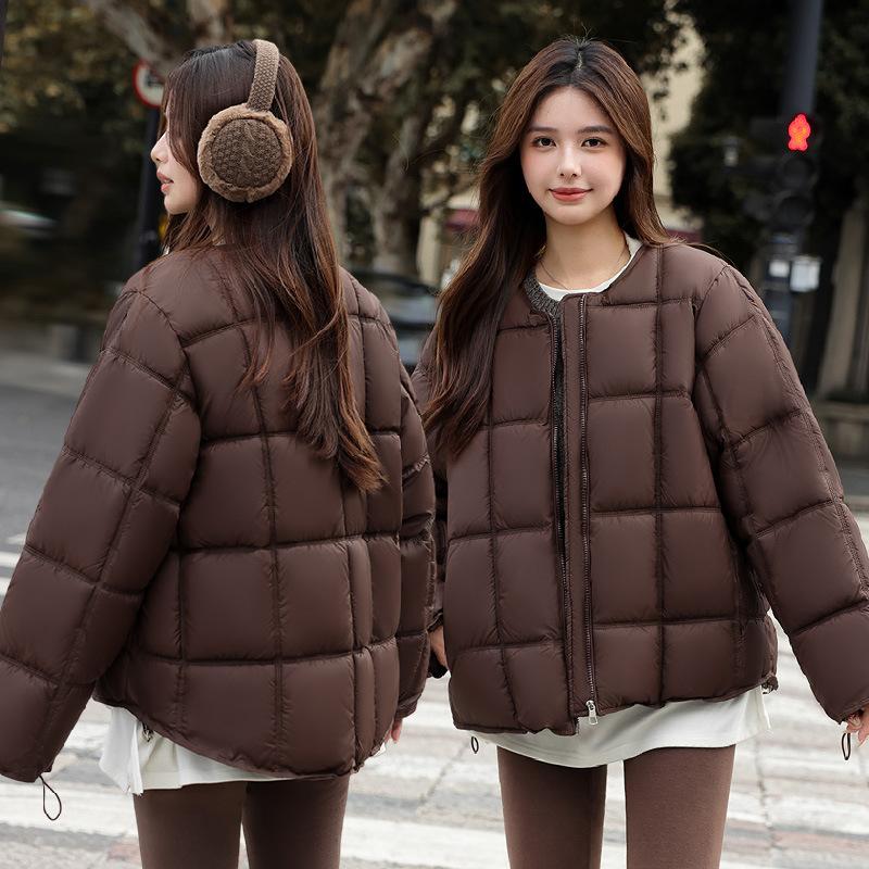 Round Neck Square Quilting Down Jacket Women's Loose Plus Size Outwear