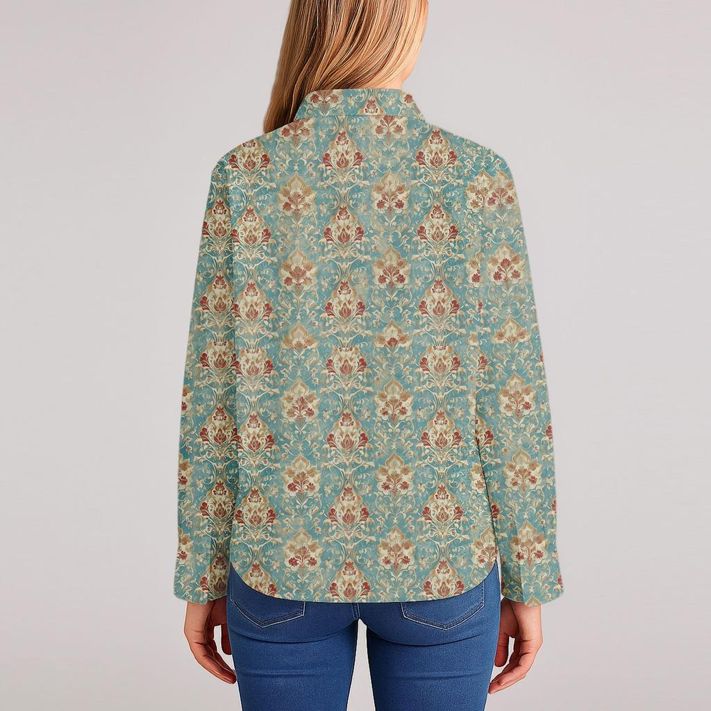 Women's Shirt With Floral Print Buttons, Long Sleeved Casual Regular Shirt  Blouses Casual Plus Size Basic Tops