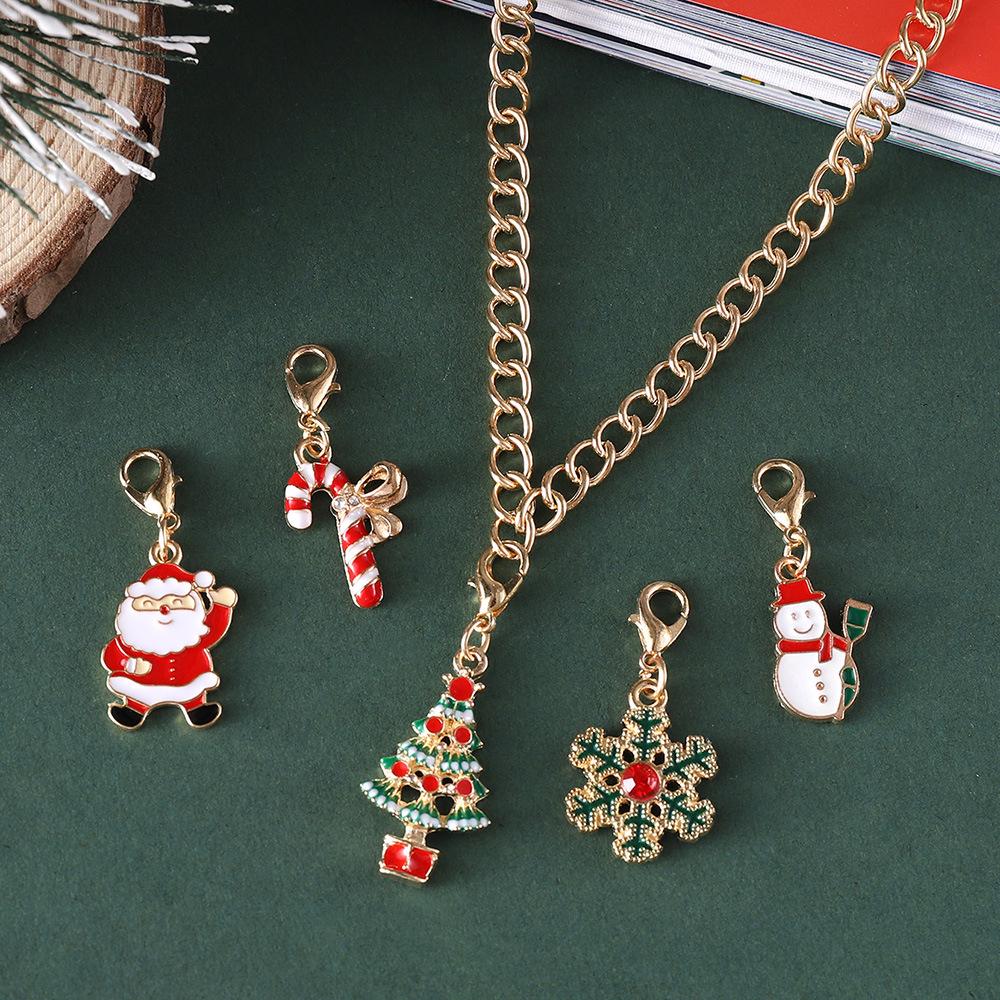 Cartoon Christmas Tree & Candy Cane Pendant Necklace Set with Santa Claus Charm