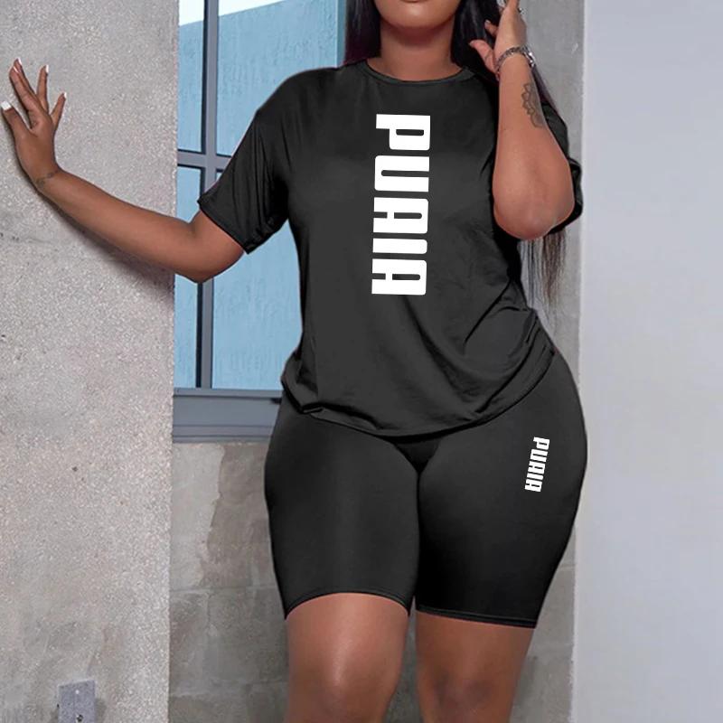 Summer Women s Shorts 2pcs Set Ladies Daily Casual Sports Short Sleeved Tracksuit Fashion Printed T-shirt Wear S