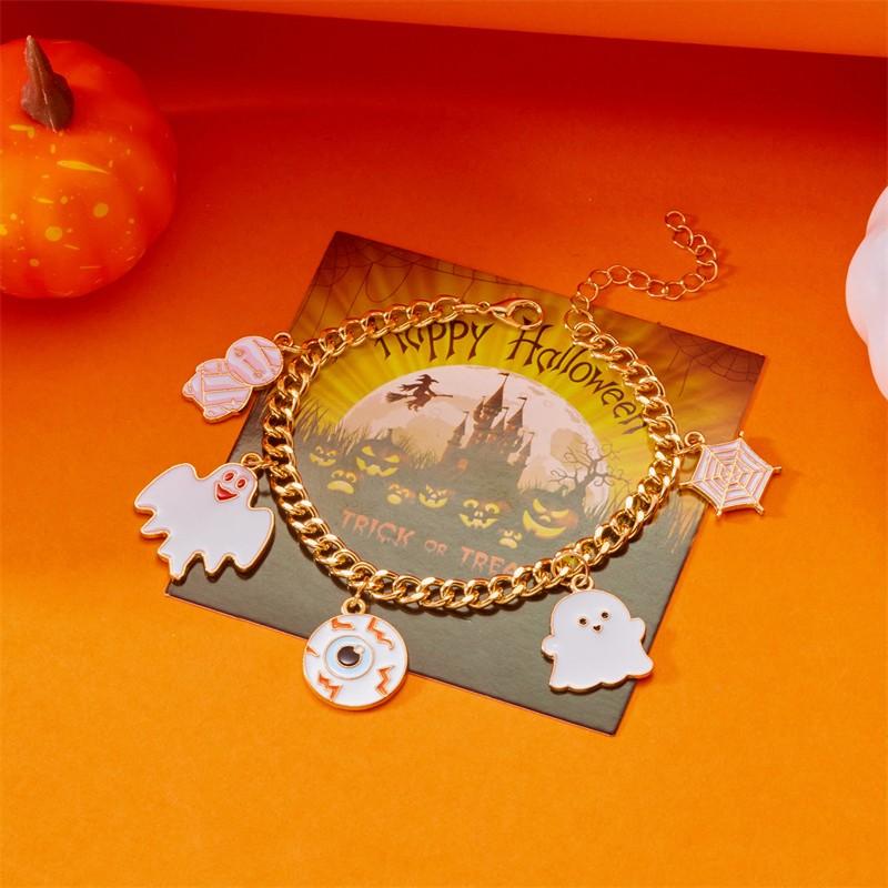 Halloween-Serie Fliegende Katze Skelett Geist Anhänger Armbänder für Damen Handgemacht Dicke Kette Charm-Armband Party Schmuck Geschenke