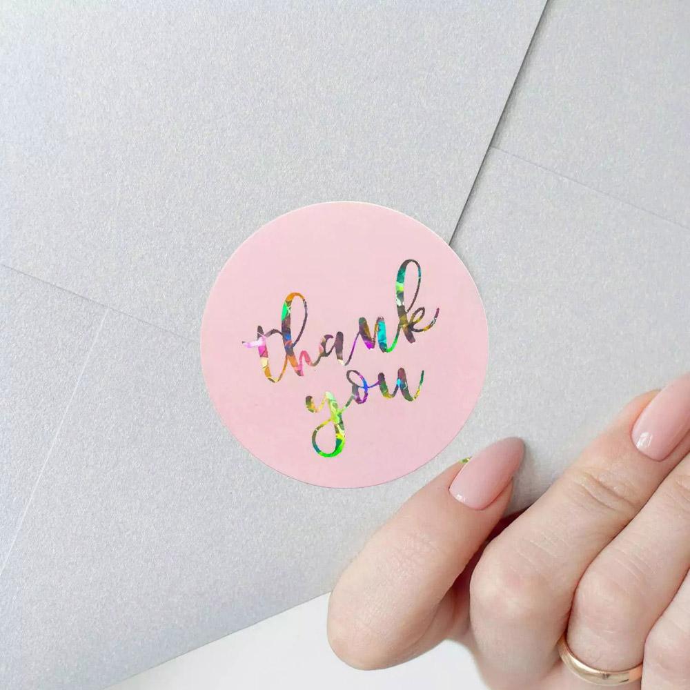 50-500pcs Black And Pink Sealing Label Sticker 1inch Laser Thank You Stickers For Gift Decoration Business Packaging Stationery