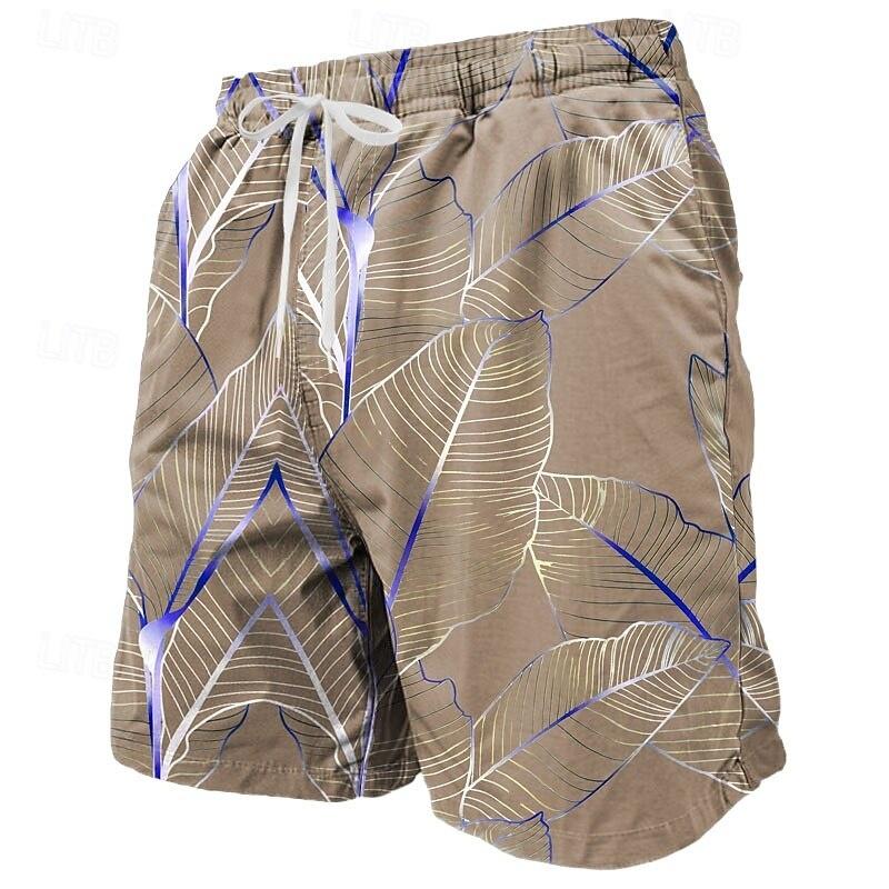 3D Printed Colorful Leaves Short Pants For Men Plant Stripes Pattern Beach Shorts Summer Casual Street Breathable Swim Trunks