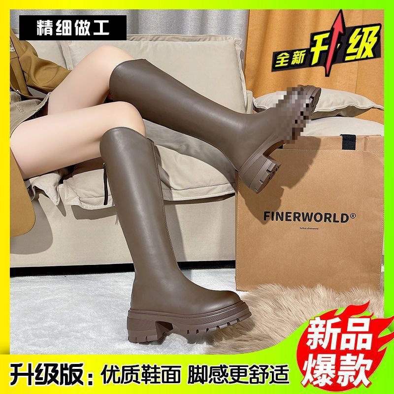 Stiefel Damenstiefel Herbst und Winter 2025 Neu V-Ausschnitt hochhackig dicksohlig dünn und hoch, aber Knie-Ritter dünne Stiefel