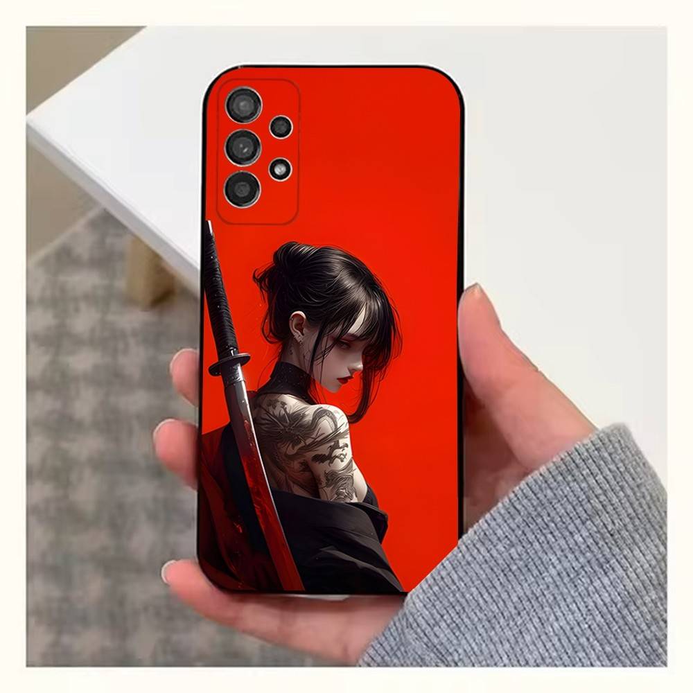 Painting Art Warrior Woman Phone For Samsung S25,S10,S20,S10,S21,S9,S24,S23,Ultra,FE,Plus,Lite,Soft Silicone Black Cover