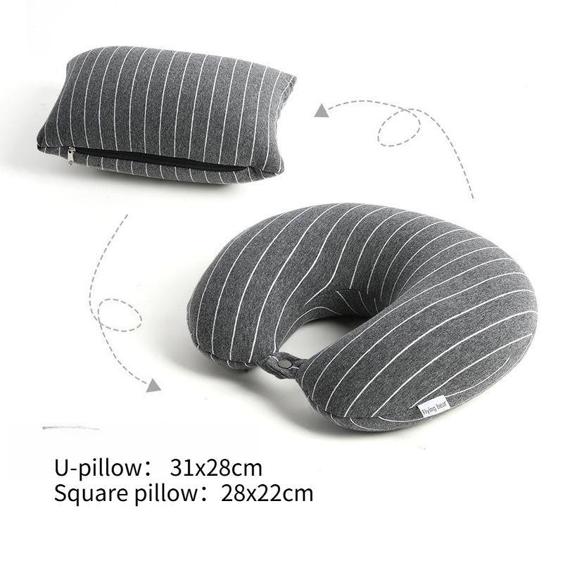 Classic Striped Neck Pillow with Multifunctional Deformat 2-in-1 Pillow with Full Support 360 ° Surround Relieve Neck Pressure Portable Flight Pillow