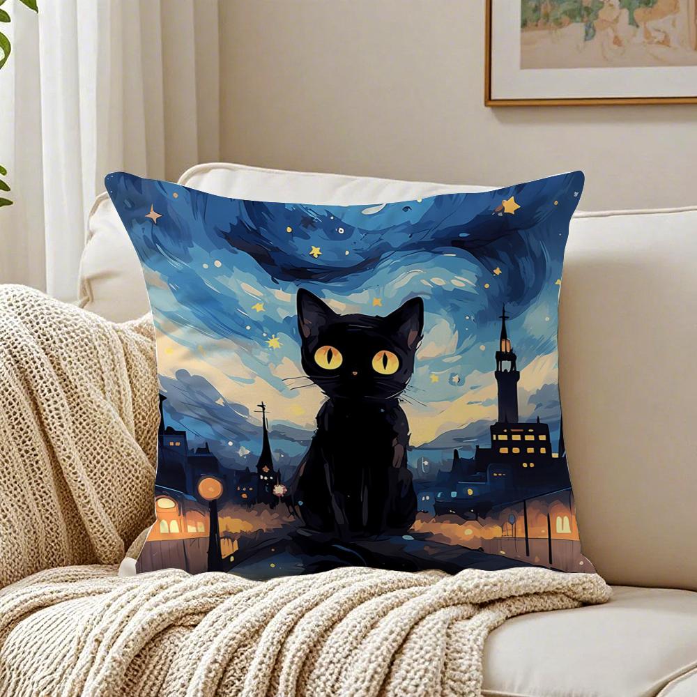 Fashion Casual Starry Sky Art cats Cozy Cushion Cover Linen Pillowcase Soft  for Sofa Bed Home Room Decor