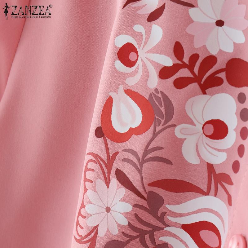 ZANZEA Women Casual Turn Down Collar 3/4 Sleeve Loose Print Blouse