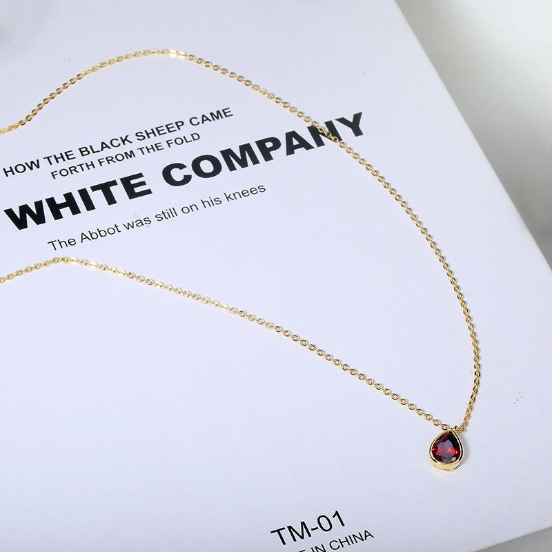 925 Ruby Drop Yellow Gold Necklace Female Clavicle Chain Classic Vintage Elegant Retro Temperament Necklace Jewelry Gift