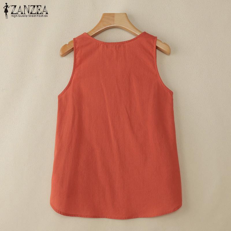 ZANZEA Women Summer V-Neck Loose Sleeveless Cotton Tank Tops