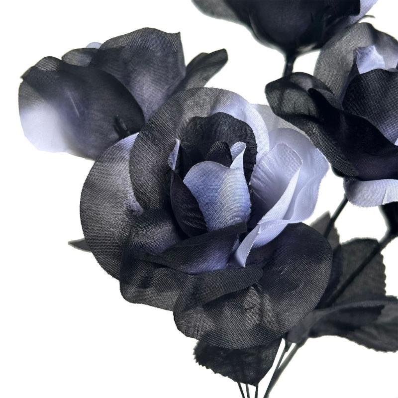Artificial Rose Flower Arrangement with Fabric Leaves for Halloween Party Table Centerpiece Room Vase Display Photo Scene Placement