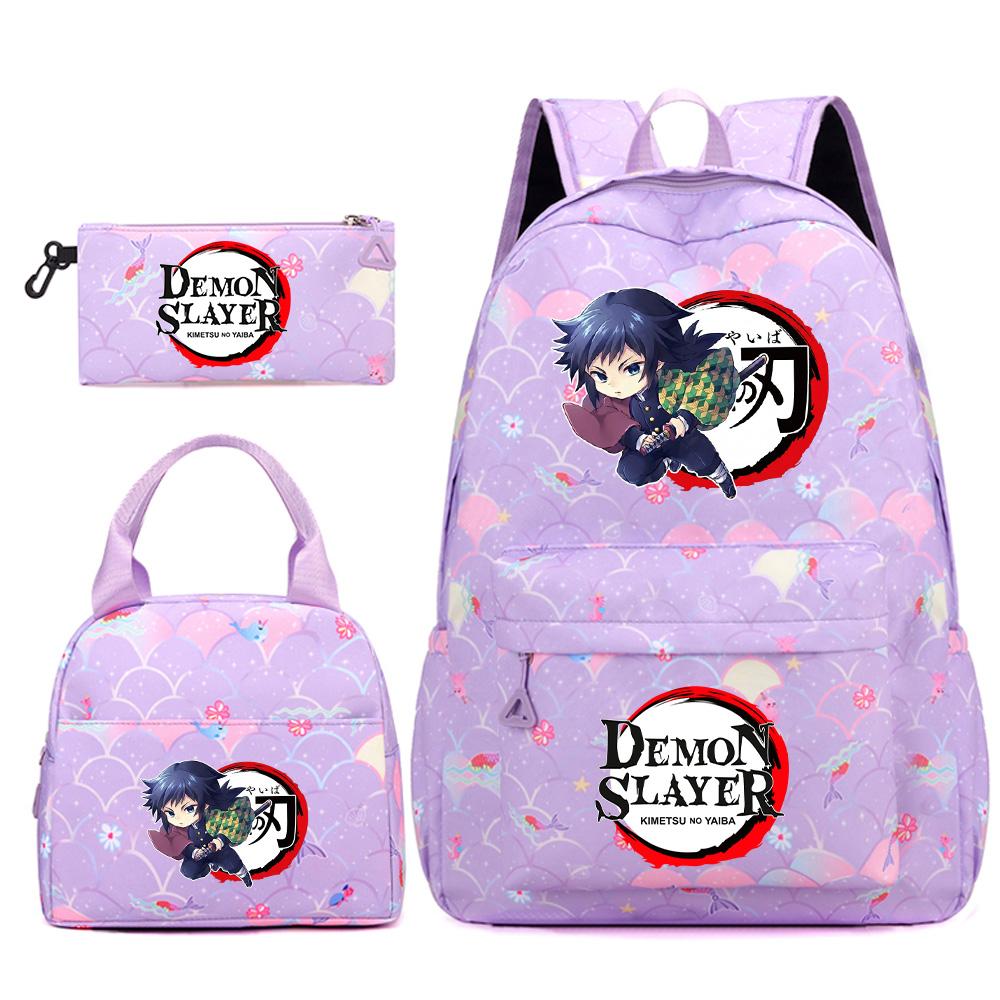 3Pcs/set Anime Demon Slayer Printed Backpack Handbag Pencil Case for Teenger Student Bookbag Women Large Capacity Waterproof Travel Bag Mochila