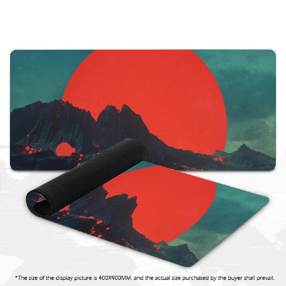 Large Retro Mountain Red Sun Landscape Mousepad XXL Vintage Scenery Non‑Slip Rubber Game Mouse Mats Overlock Gaming Accessories