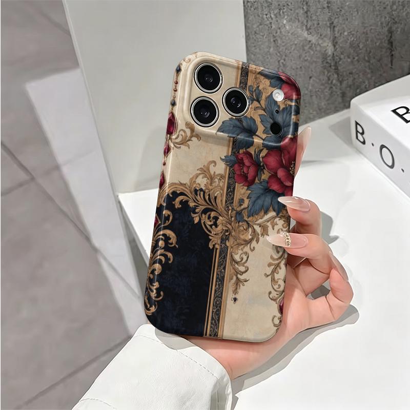 Opulent Premium Vintage Rose Baroque Damask Art Graphic Film Aesthetic Protective Shockproof Bumper Phone Case Cover For iPhone 14 15 16 Pro Max Plus