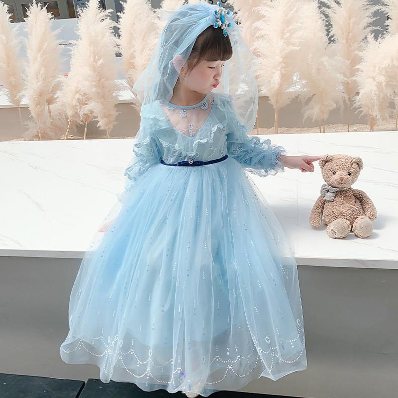 Girls Princess Dress Long Sleeve Cartoon Tutu Skirt 3-8 Years Old Kids