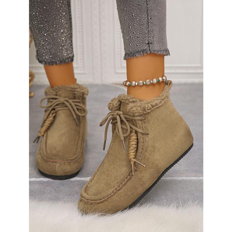 Lace-up Fleece Snow Boots 2025 Winter New Plus-size Warm Cotton Shoes for Women