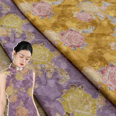Wide 145cm Chinese-style Fragrant Cloud Gauze Flower Lily Jacquard Fabric Retro Dress Fluffy Skirt Tote Bag Decorative Sewing