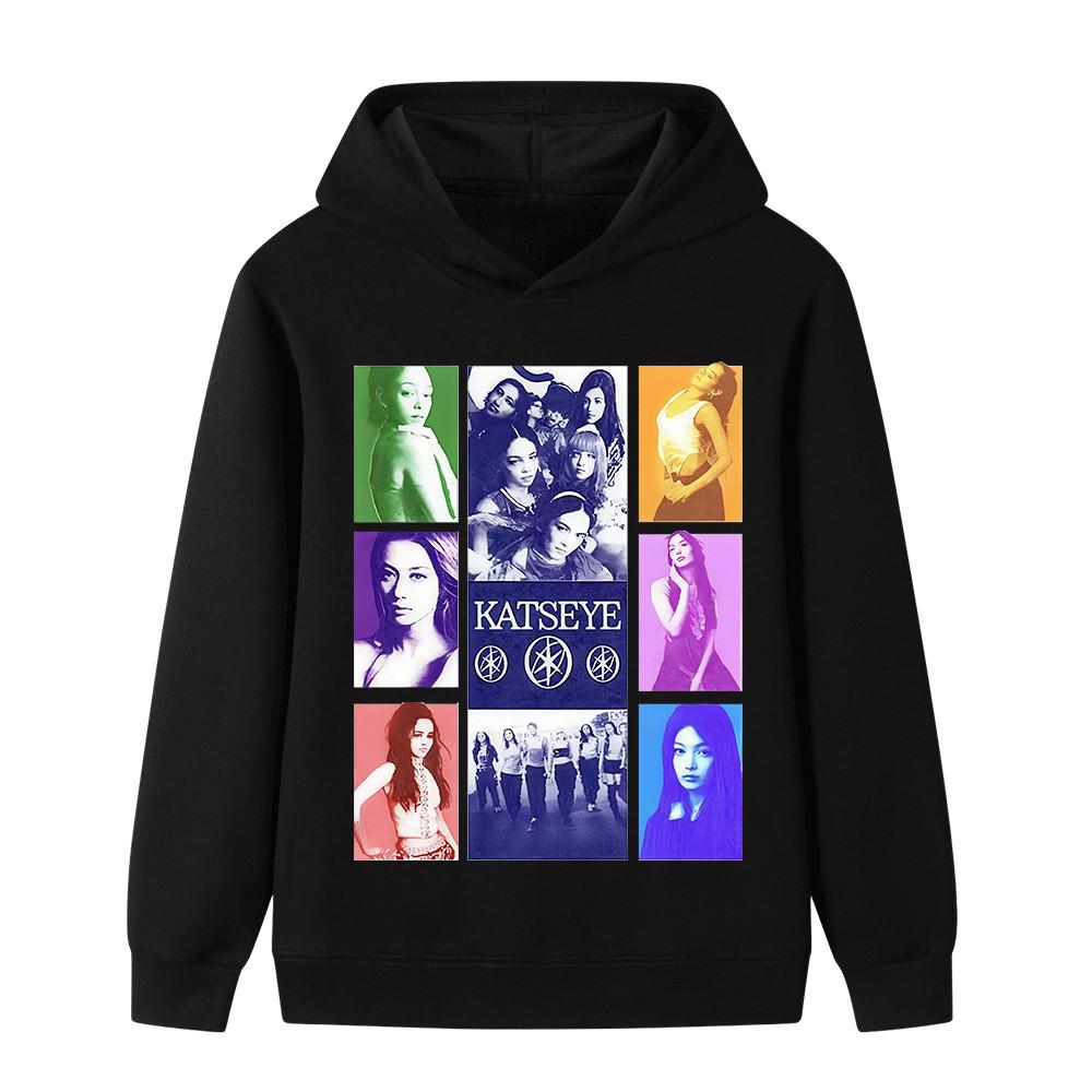 B1315 Kids Girls KATSEYE Printed Casual Outerwear Long Sleeves Hoodie 100cm чёрный