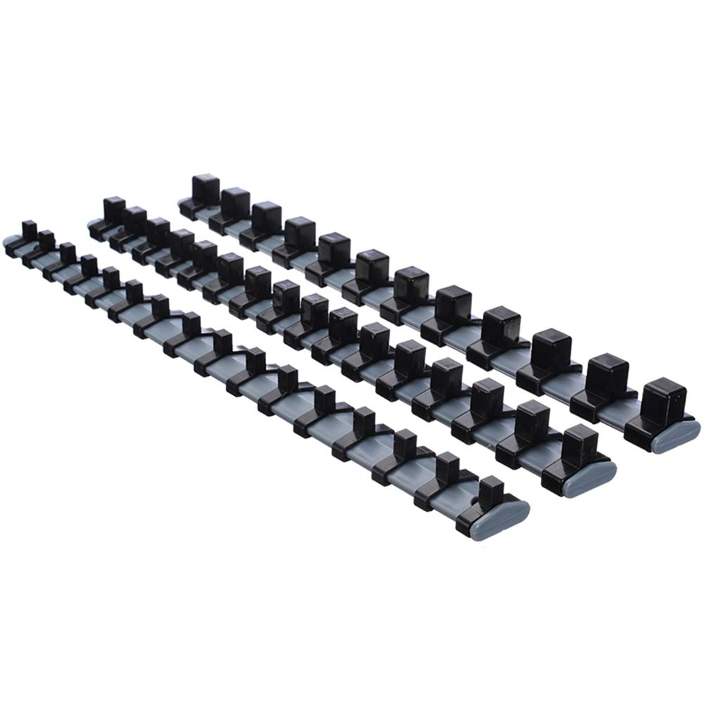 3pcs Plastic tools sockets organizer Set 1/4" 3/8" 1/2" Socket Tray Rail Rack Storage Holder sleeve Shelf Stand For Home Garage