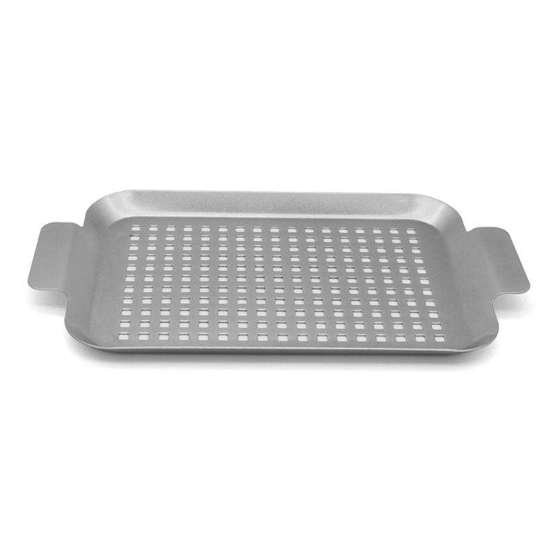 2 Stück Ofen Backform Keksblech Metall Grillplatte BBQ Grillpfanne mit Löchern und Griff Barbecue Grillkorb