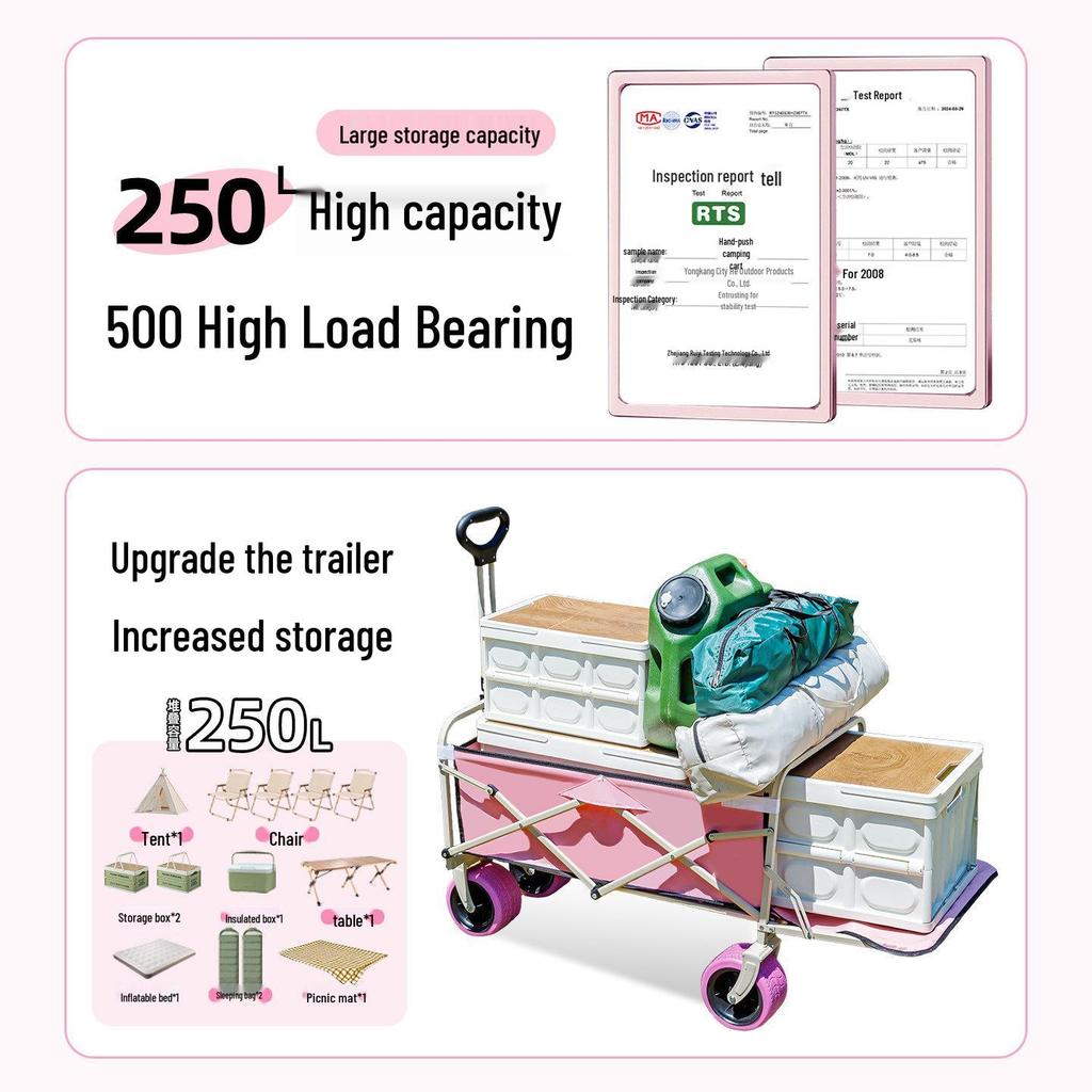Pink Camper Van Portable Folding Cart for Packages and Picnic Camping