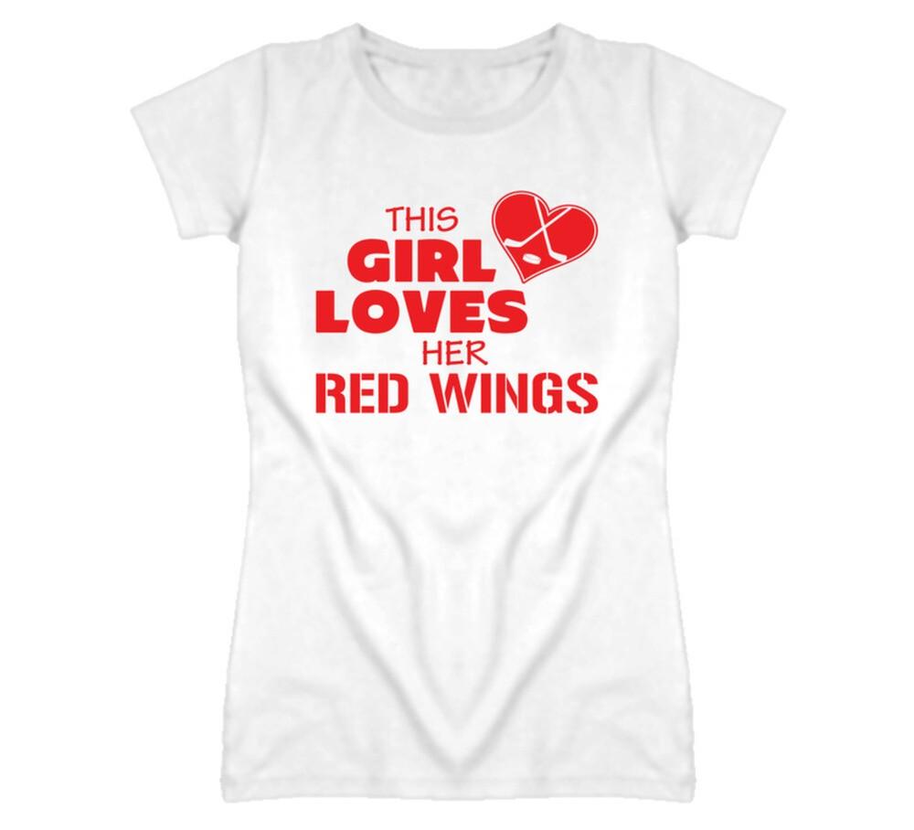 This Girl Loves Her Red Wings Hockey T Shirt - Detroit Red Wings Team Colors